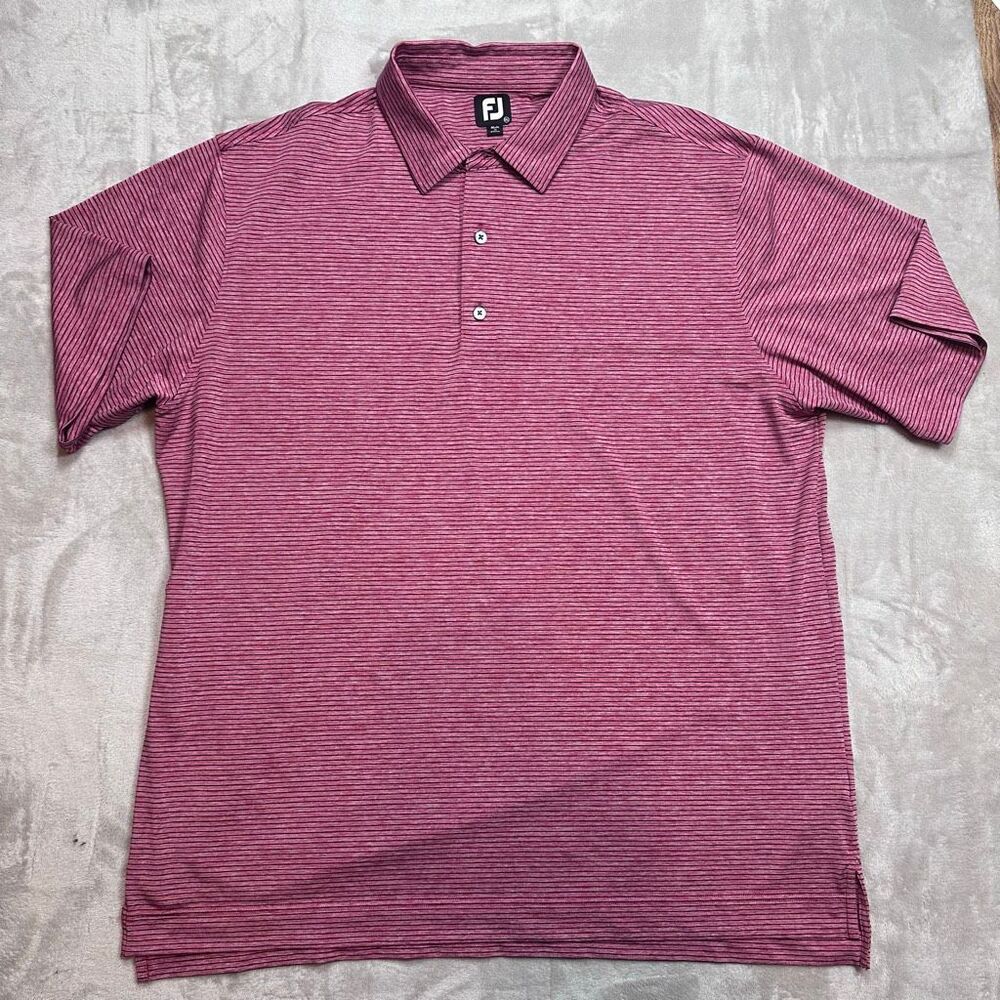 FootJoy FJ~Men’s~Golf Polo Red/Black Striped Shirt~Size 2XL